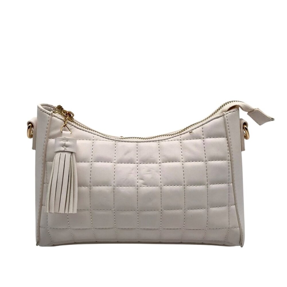 LD White Faux Leather Quilted Shoulder Bag